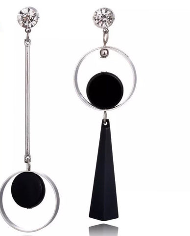 Asymmetrical dangling  modern black shape earrings