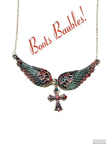 Angel wing and cross necklace