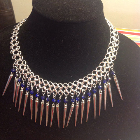 Royal blue spike necklace in Silvertone