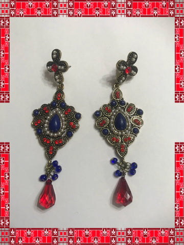 Red white and blue Victorian style earrings