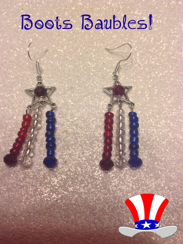 Red white and blue star earrings
