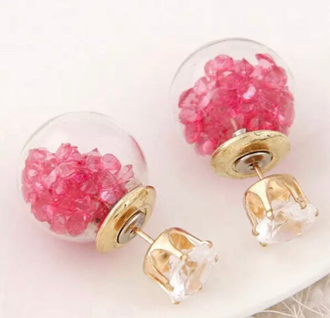 Reversible post glass crystal beaded earrings