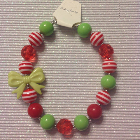 Green Bow bubble gum bead necklace