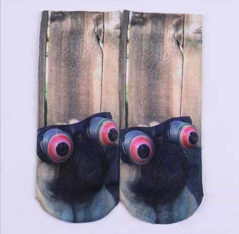 Googly eyed pug dog socks