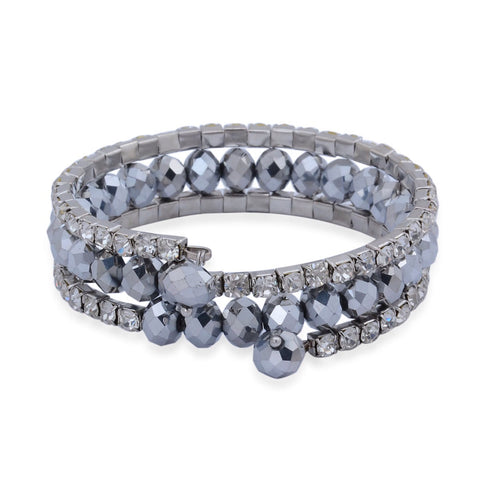Grey glass, Austrian crystal wrap bracelet