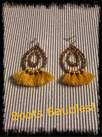 Yellow  gold beaded tassel earrings