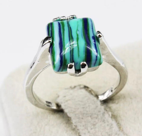Malachite silver plated ring