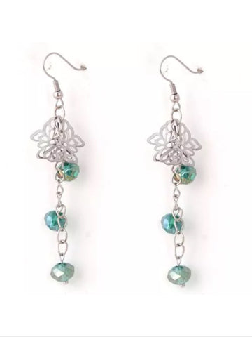 Silvertone butterfly Crystal beaded earrings