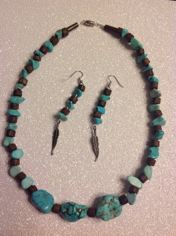 Turquoise tribal and wood bead set