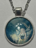 Fairy on the moon glass cabochon necklace