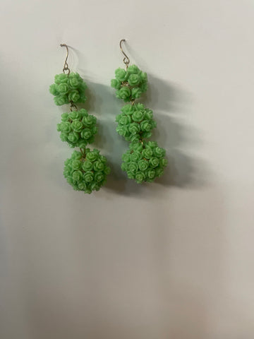 Green rose acrylic ball earrings
