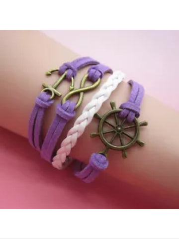 Purple nautical leather bracelet