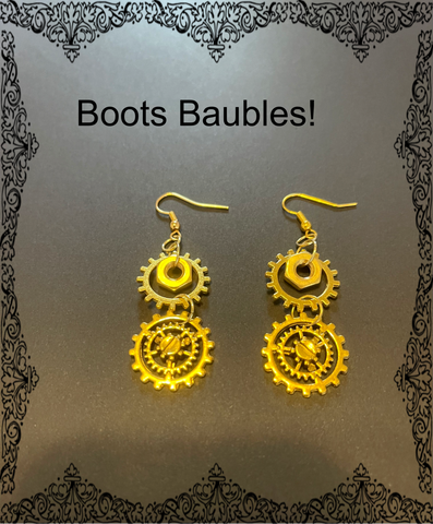 Steampunk brass nut and gear earrings