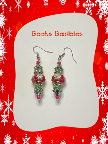 Poinsettia beaded Christmas earrings