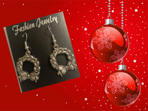 Silver Christmas wreath earrings