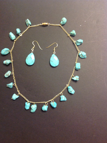 Turquoise  stone necklace with matching earrings