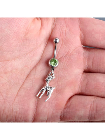 Reindeer belly ring with a green rhinestone