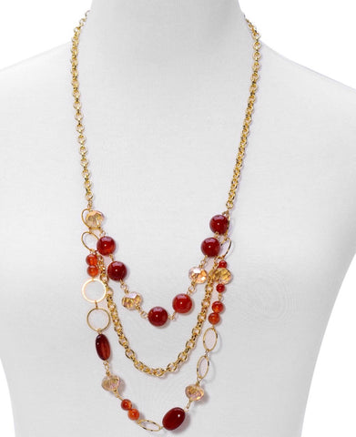 Red agate, yellow glass necklace