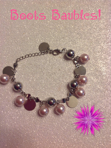 colored glass pearls and silver tone  beaded chain bracelet