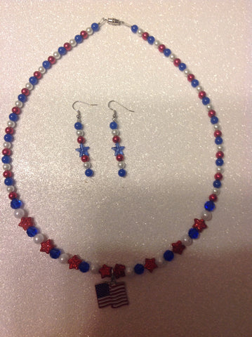 Red,white, and blue flag necklace with matching earrings