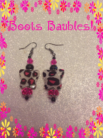 Pink and black butterfly earrings