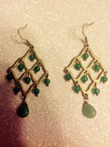 Gold toned jade colored earrings