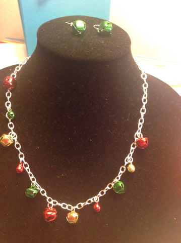 Jingle bell necklace with earrings
