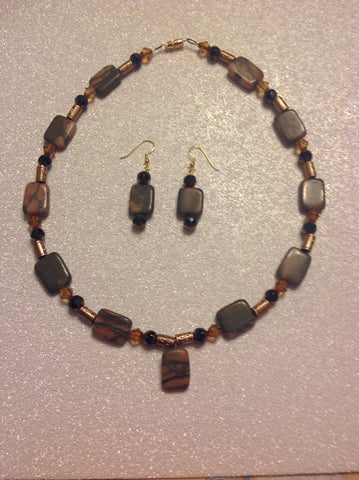Canyon marble stone necklace and matching earrings