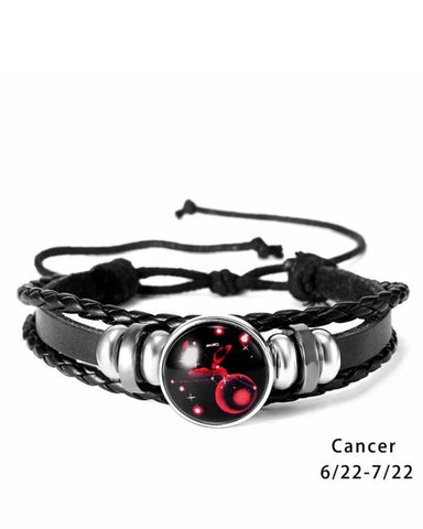 Cancer leather cabochon bracelet