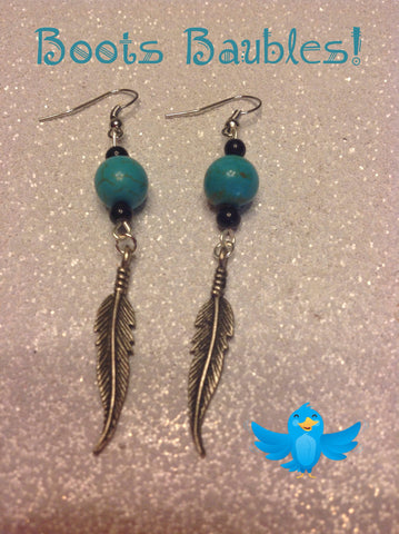 Turquoise colored Feather earrings