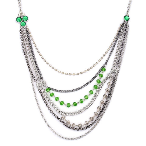 Green Austrian crystal and multi chain necklace