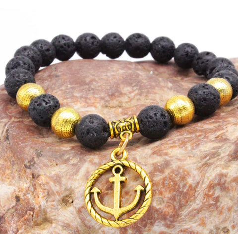 Anchor Lava rock stretch bracelet