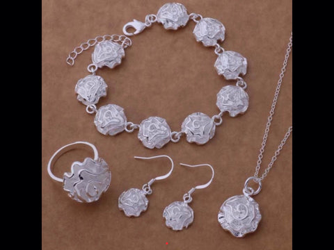 Silver rose jewelry set