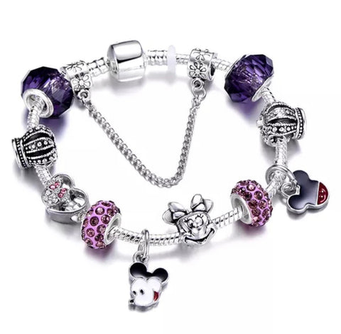 Purple Mickey and Minnie Mouse Charm Bracelet