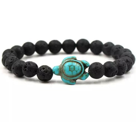 Turquoise turtle black lava stretch bracelet