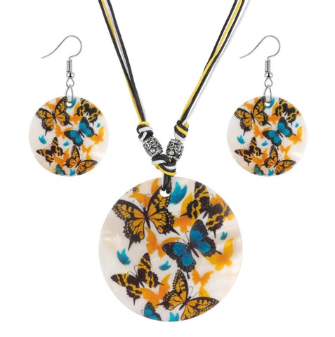 Butterfly shell necklace and earring set