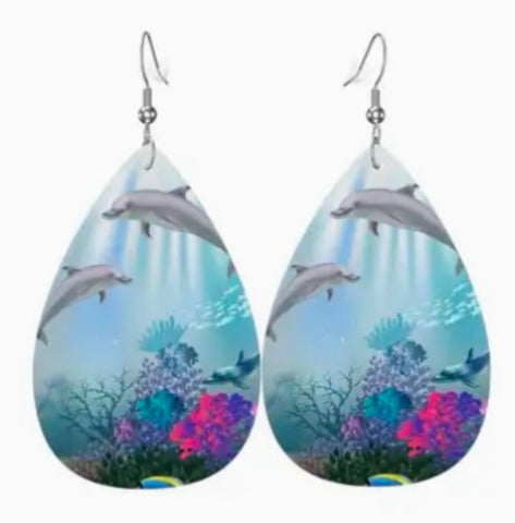 Dolphin and ocean scenery earrings