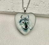 Wolf pendant heart necklace