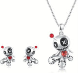 Voodoo doll necklace and earring set