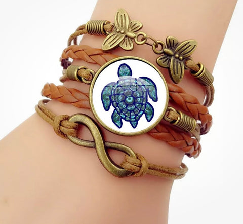 Turtle cabochon leather style bracelet