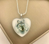 Wolf pendant heart necklace