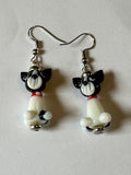 Black and white dog earrings
