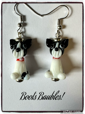 Black and white dog earrings