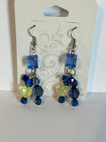 Navy blue and yellow dangle earrings