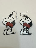 Snoopy hugging a heart 3D printed earrings