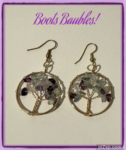 Yoga fluorite gem tree of life earrings