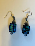 Blue glass beaded spiral earrings