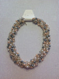 Peach, grey, cream colored pearl and rhinestone necklace