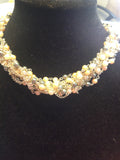 Peach, grey, cream colored pearl and rhinestone necklace