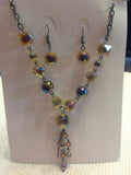 Faceted crystal beaded necklace with earrings.